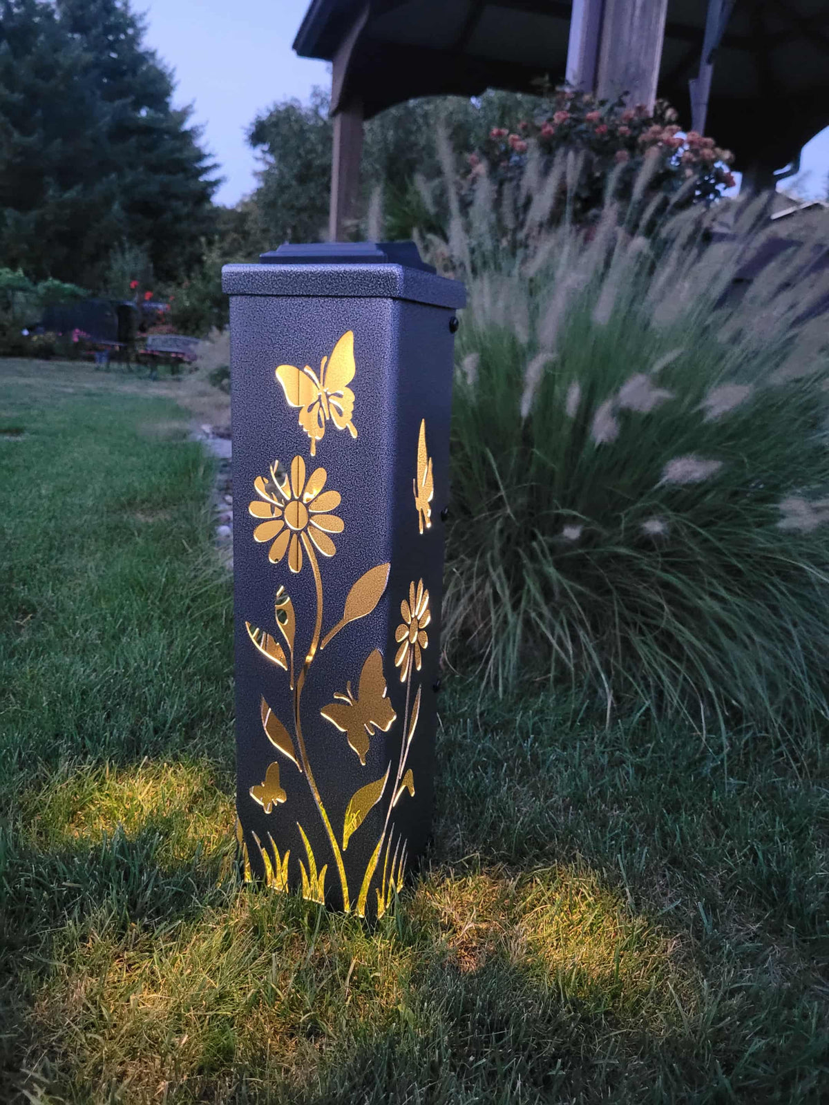 Butterfly Solar Light Lantern Column - Night view