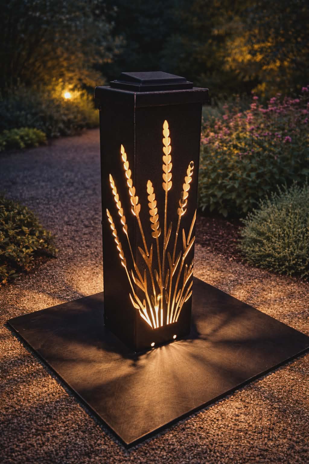 Lavender Solar Light Lantern Column - Night view