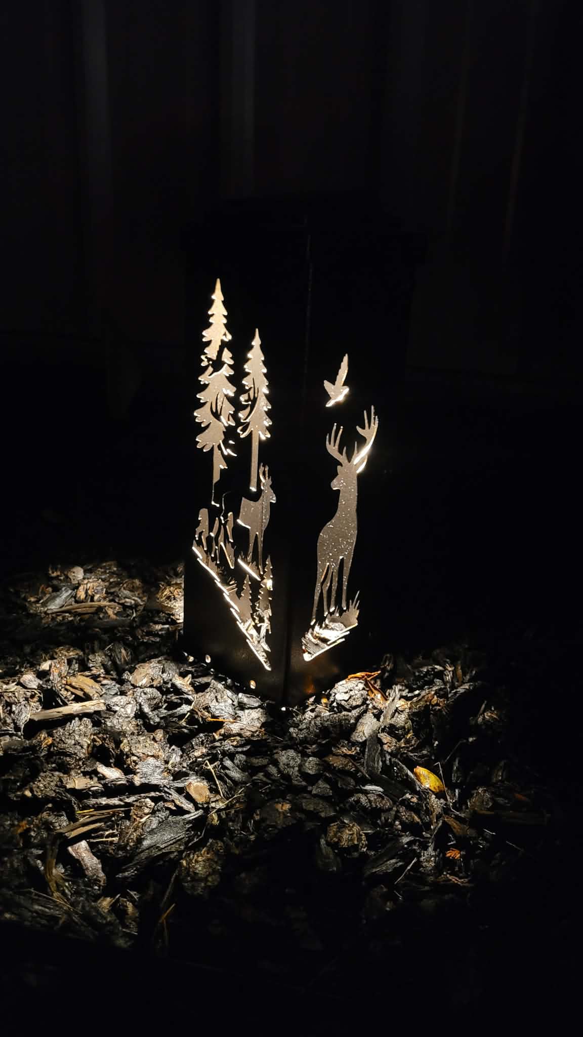 Woodland Deer Solar Light Lantern Column - Night view